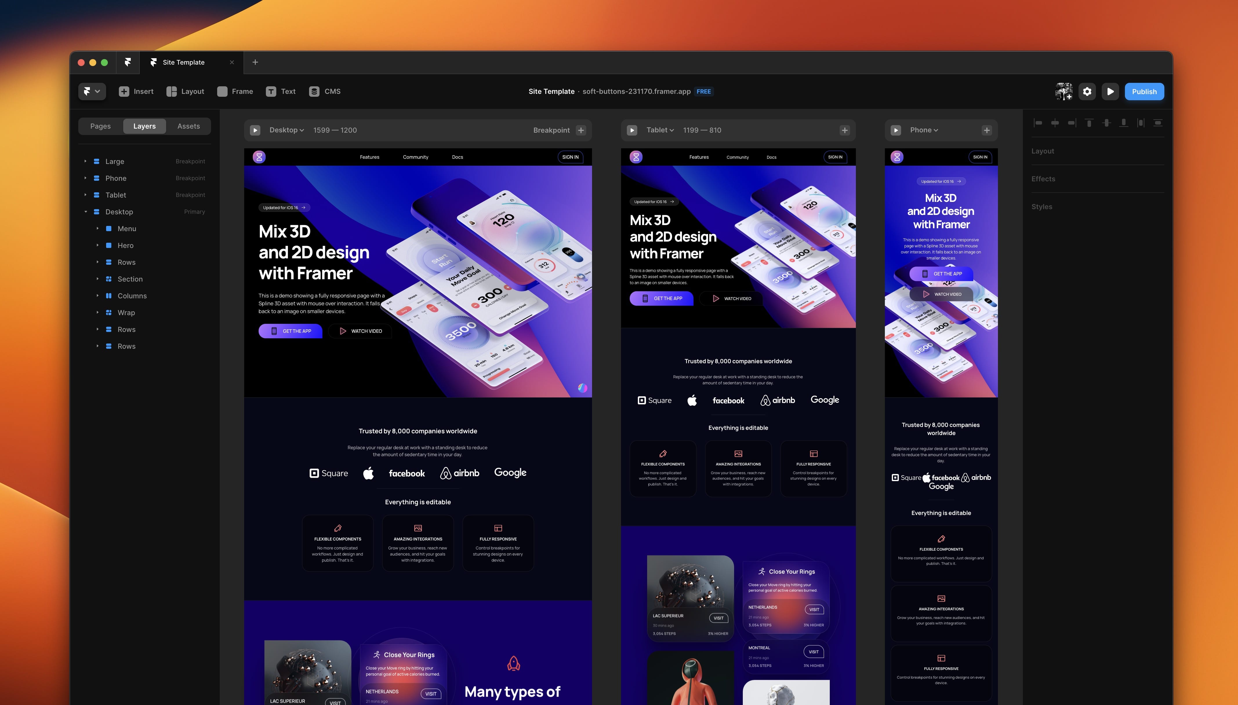 Beispiel einer 3D-Website, erstellt mit Framer ohne Code